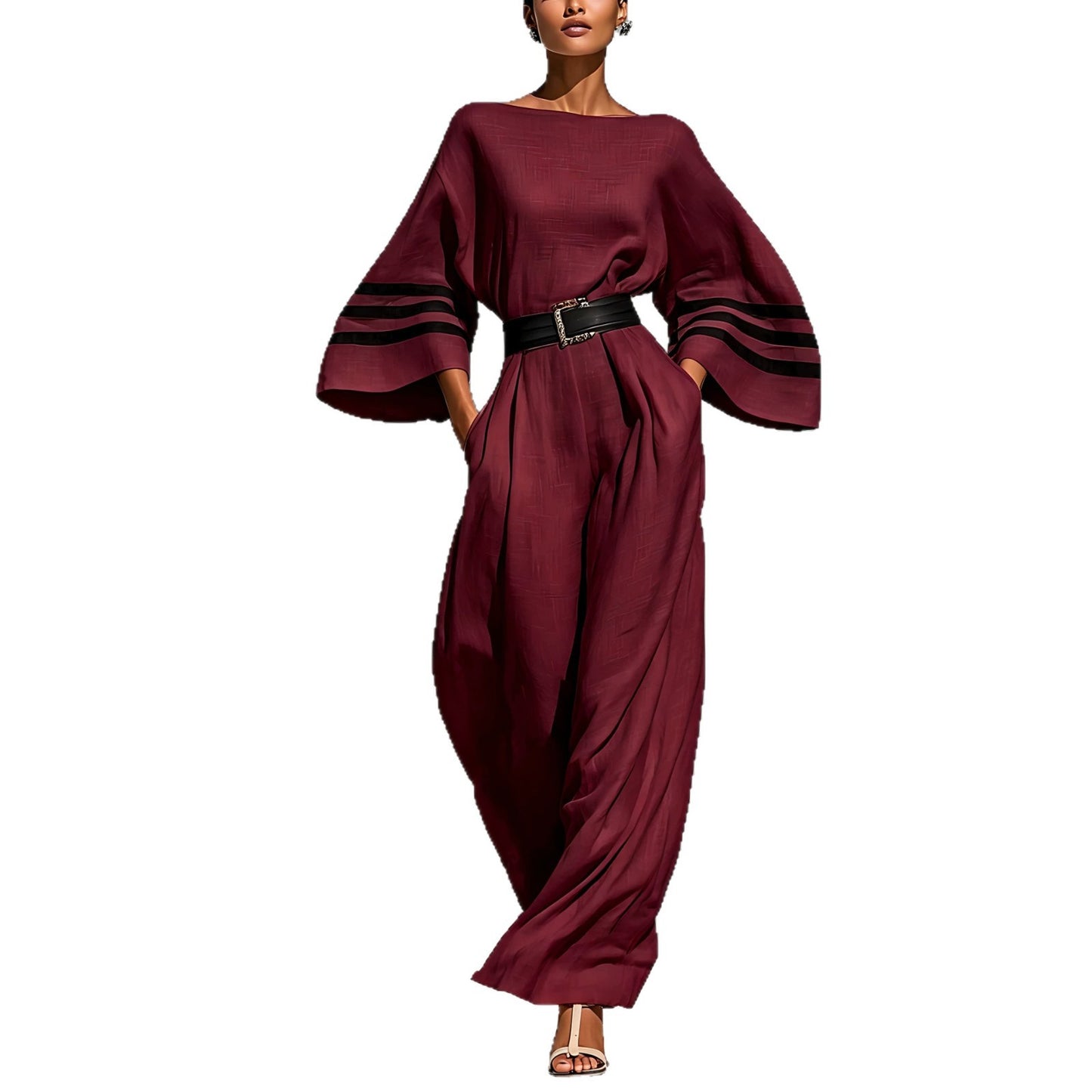 Linen-blend Minimalist Resort-style Wide-leg Jumpsuit