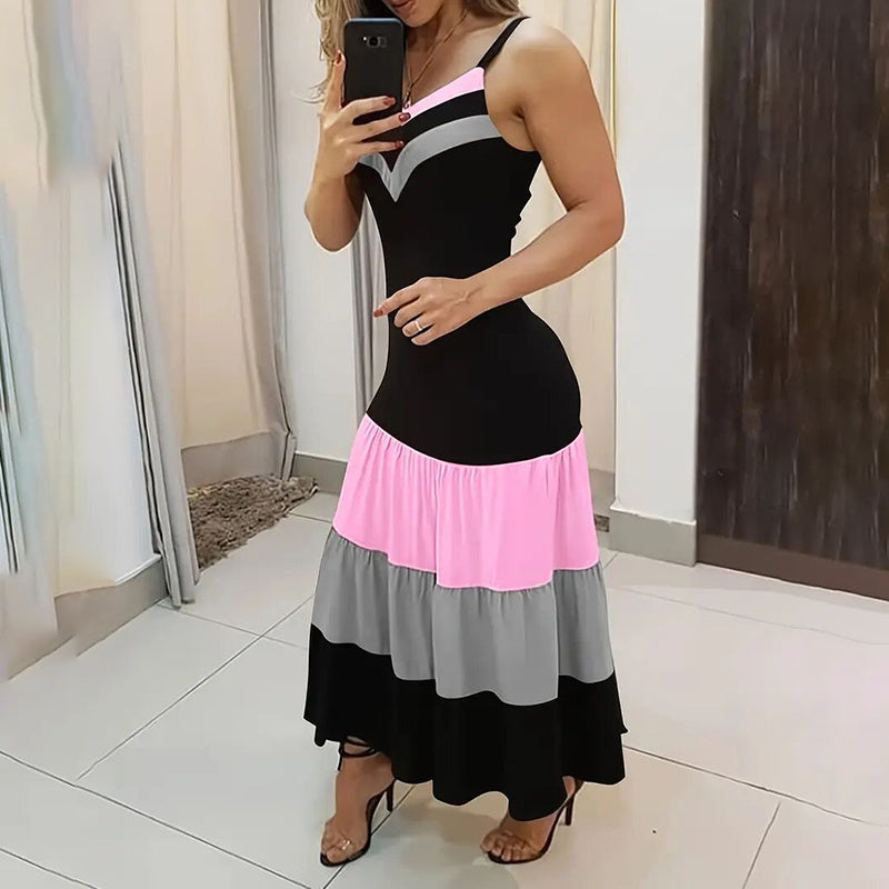 Colour-Block Spaghetti-Strap Maxi Dress - US Only