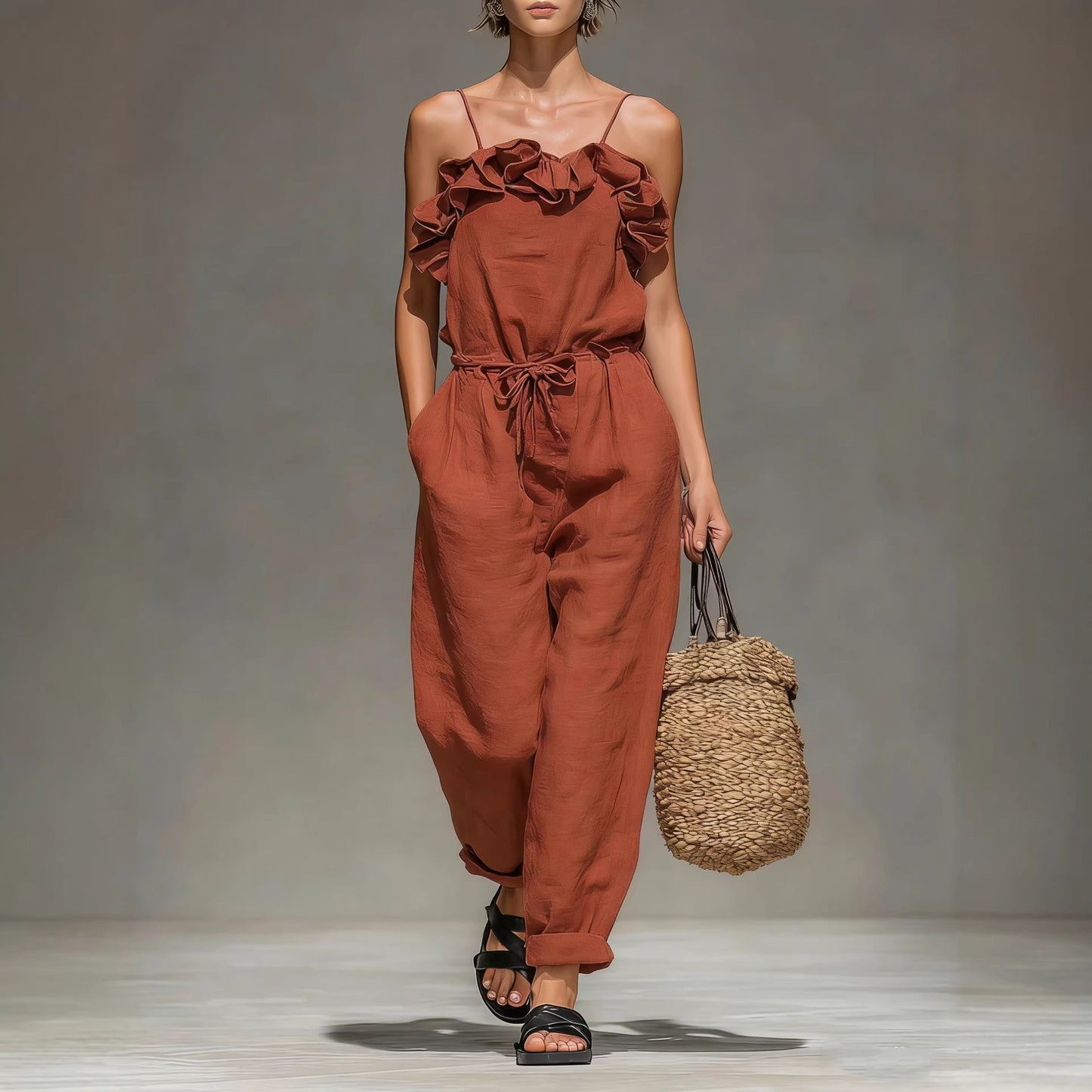 Women's Off-Shoulder Ruffled Wide-Leg Jumpsuit
