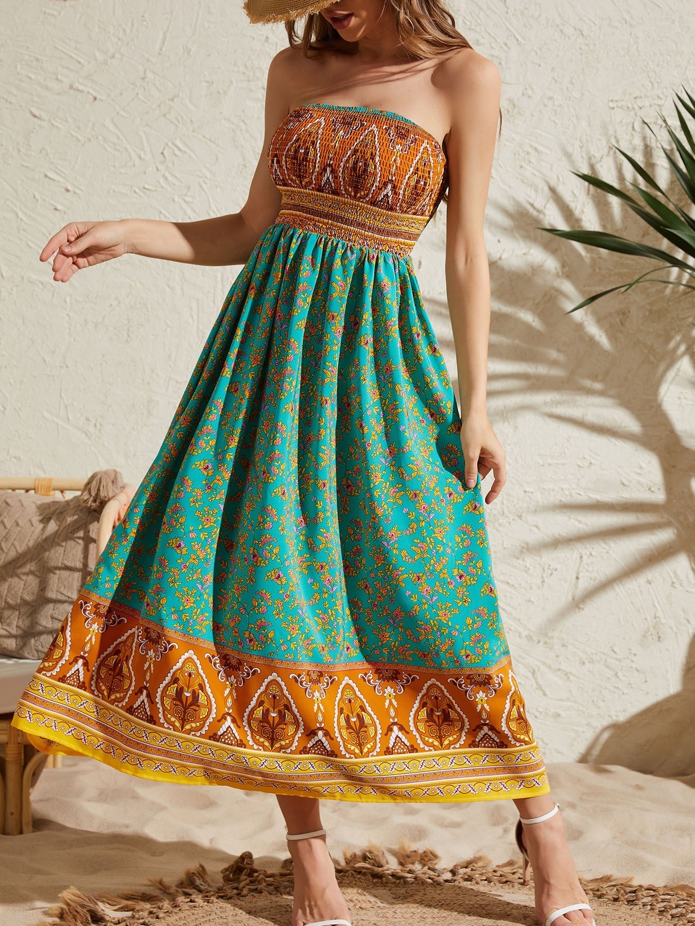 Strapless Printed Off-Shoulder Dress - US Only