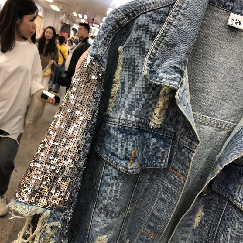 Sequined Loose Denim Jacket