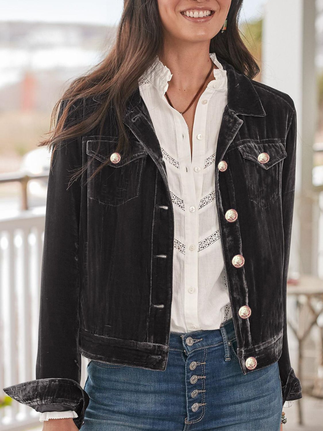 Button-Up Long-Sleeve Jacket With Chest Pockets - US Only