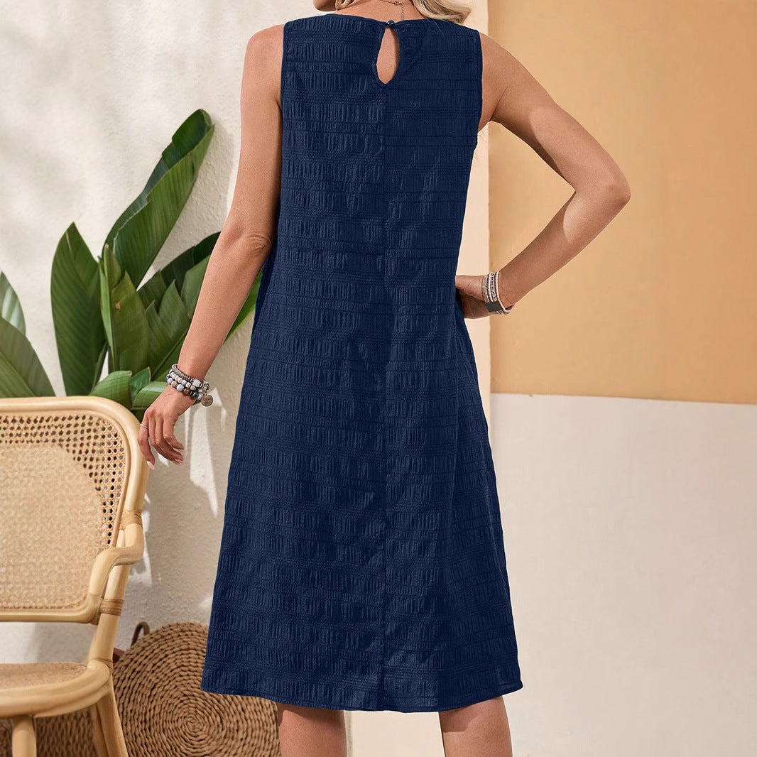 All-Match Sleeveless Round-Neck Midi Dress