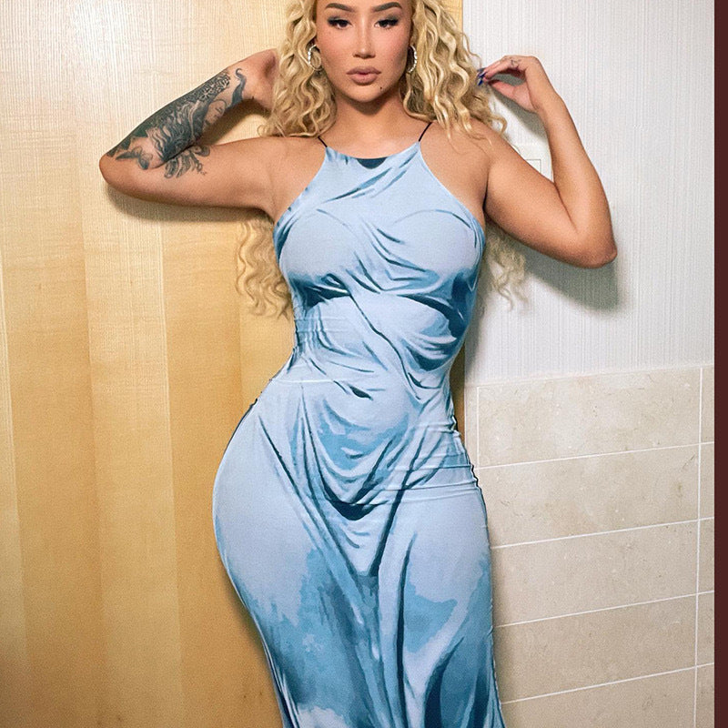 Hot Girl Close-Fitting Fashion Human Body Printing Slip Dress