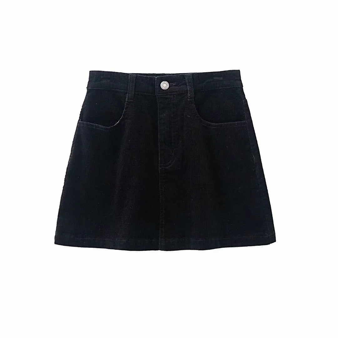 High-Waist All-Match A-Line Slim Corduroy Skirt For Women