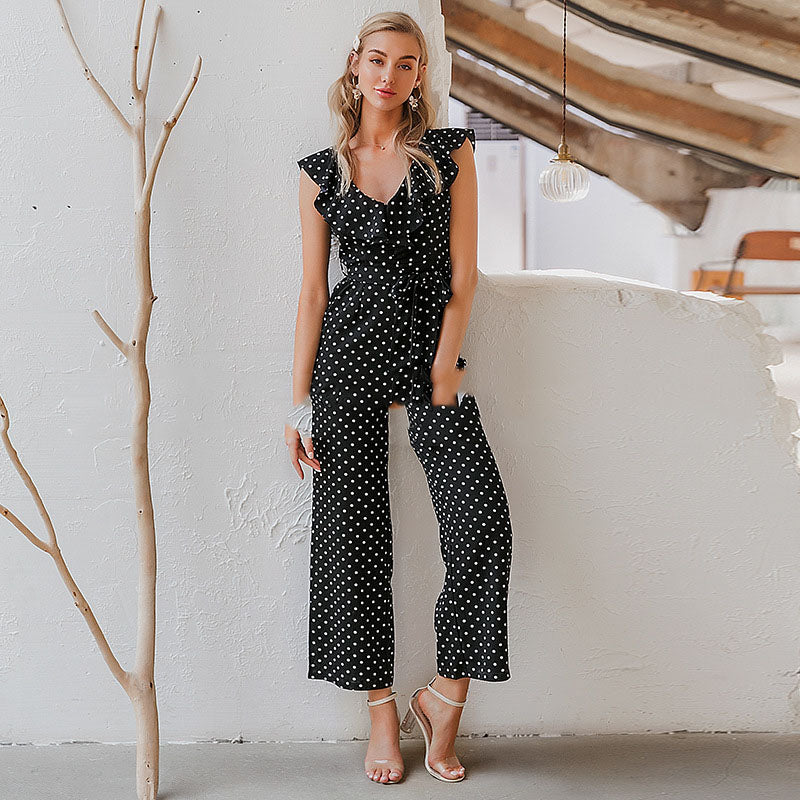 Simple Elegant Polka Dot Print Women Jumpsuits