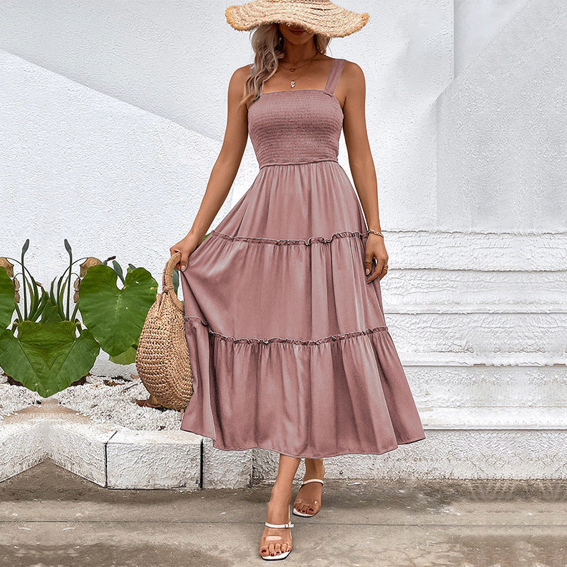 Solid-Colour Sling Summer Dress