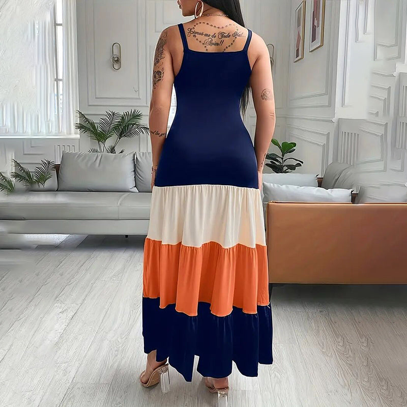 Colour-Block Spaghetti-Strap Maxi Dress - US Only