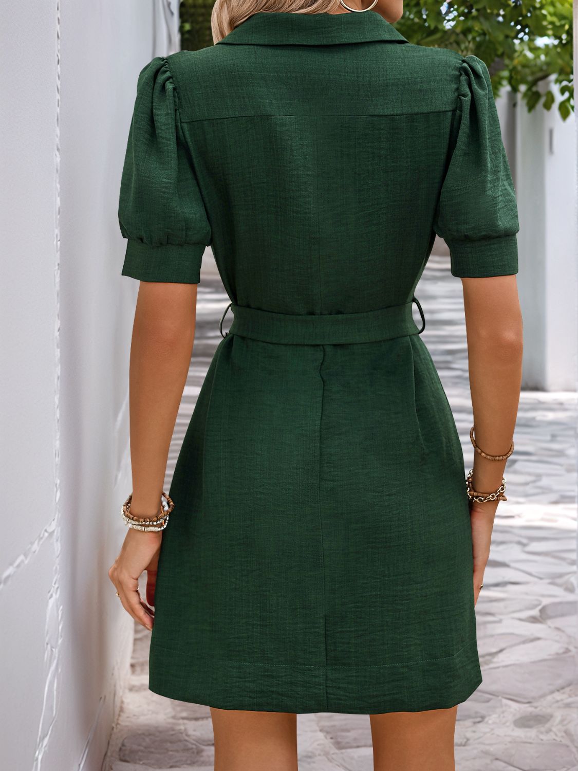 Perfee Tie-Waist Button Down Short-Sleeve Mini Dress - US Only
