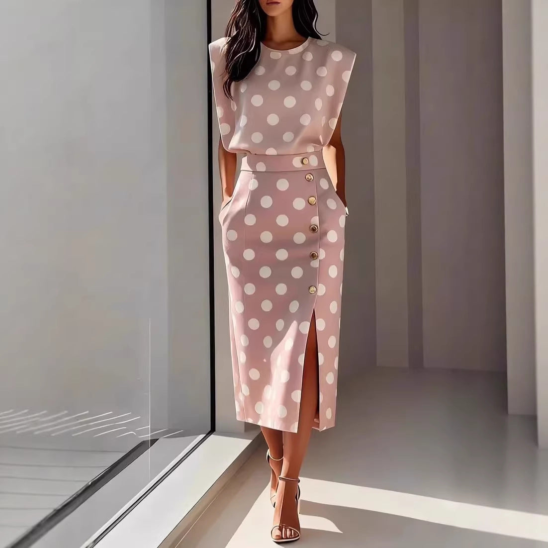 Printed Slit Midi Skirt Outfit