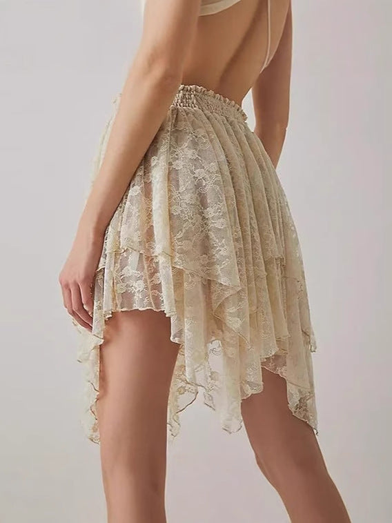 Pleated Frill Lace Layered Mini Skirt