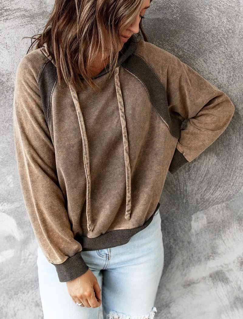 Casual Patchwork Hooded Long-Sleeve Sweater Shirt
