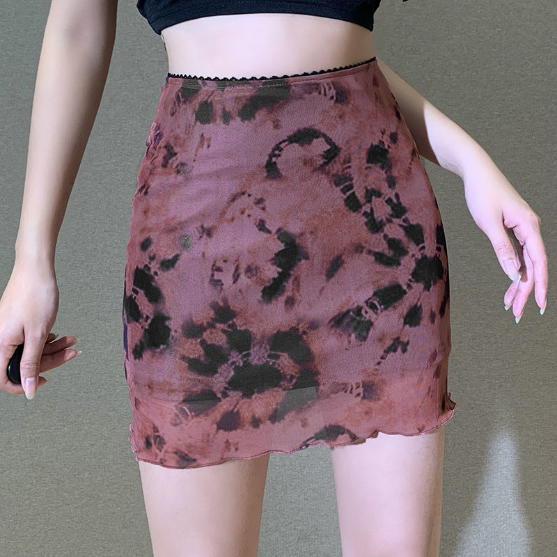 Printed Net Yarn Short Skirt