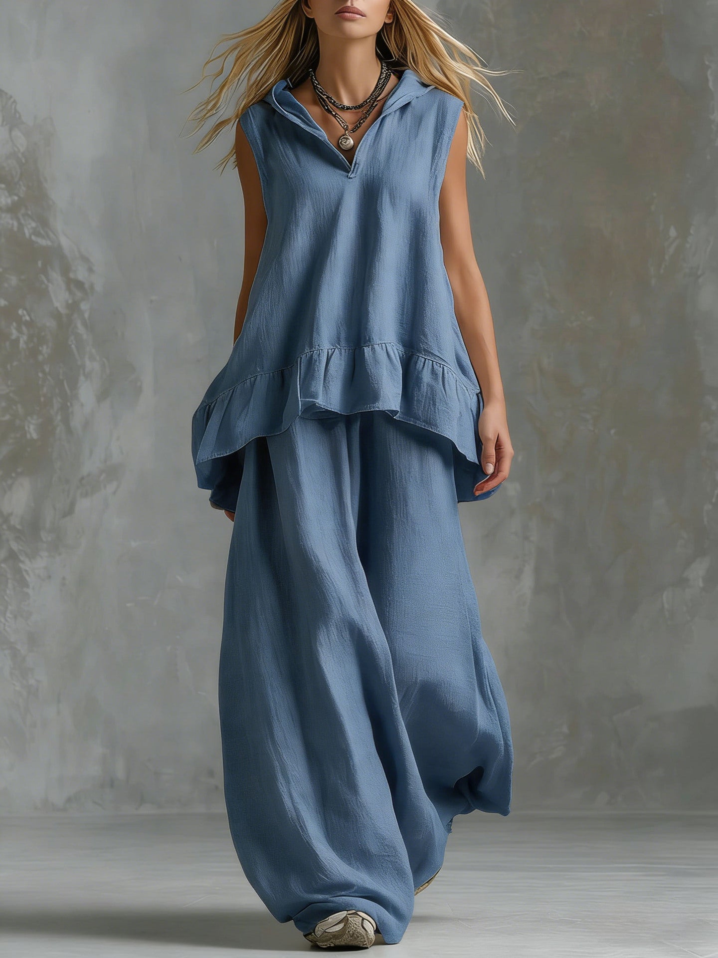 Sleeveless Top & Wide-Leg Pants Outfit