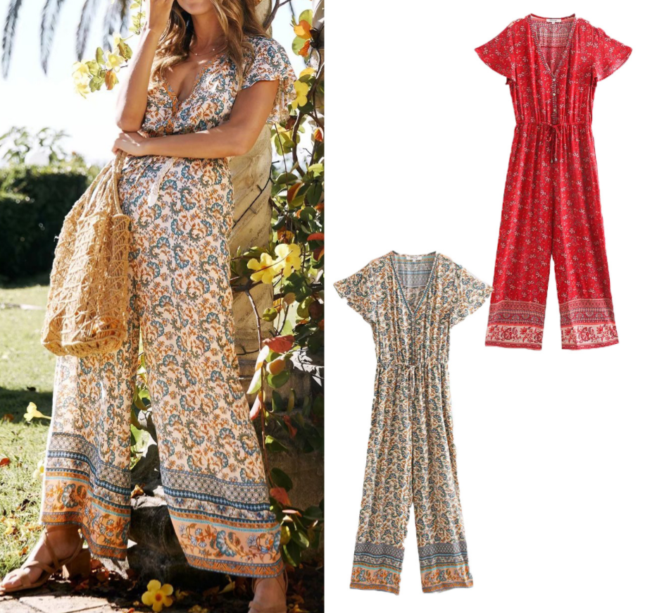 Women's Printed Jumpsuit - Casual Pants
