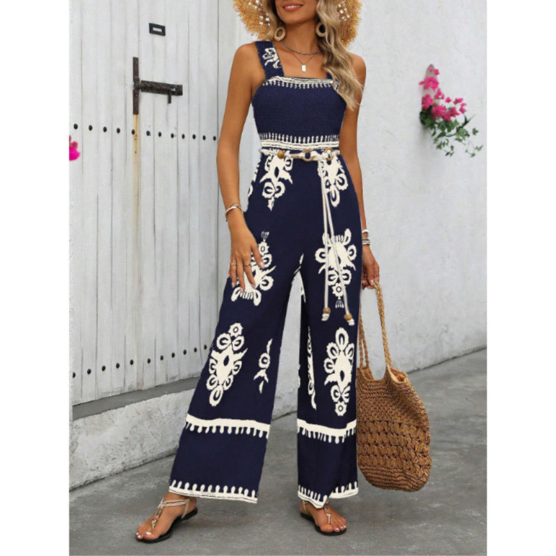 Boho Wide-Leg Jumpsuit With Pockets - US Only