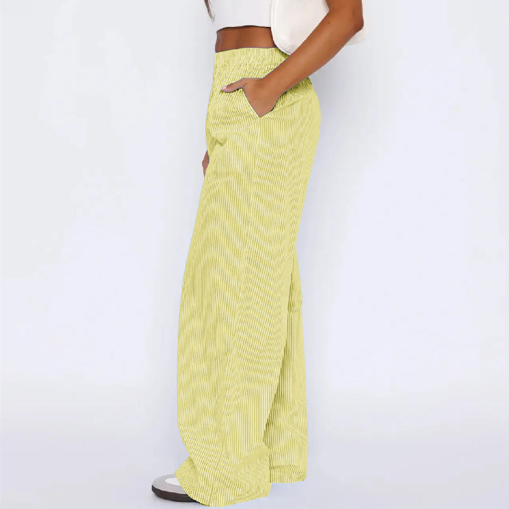 Casual Striped Wide-Leg Long Trousers