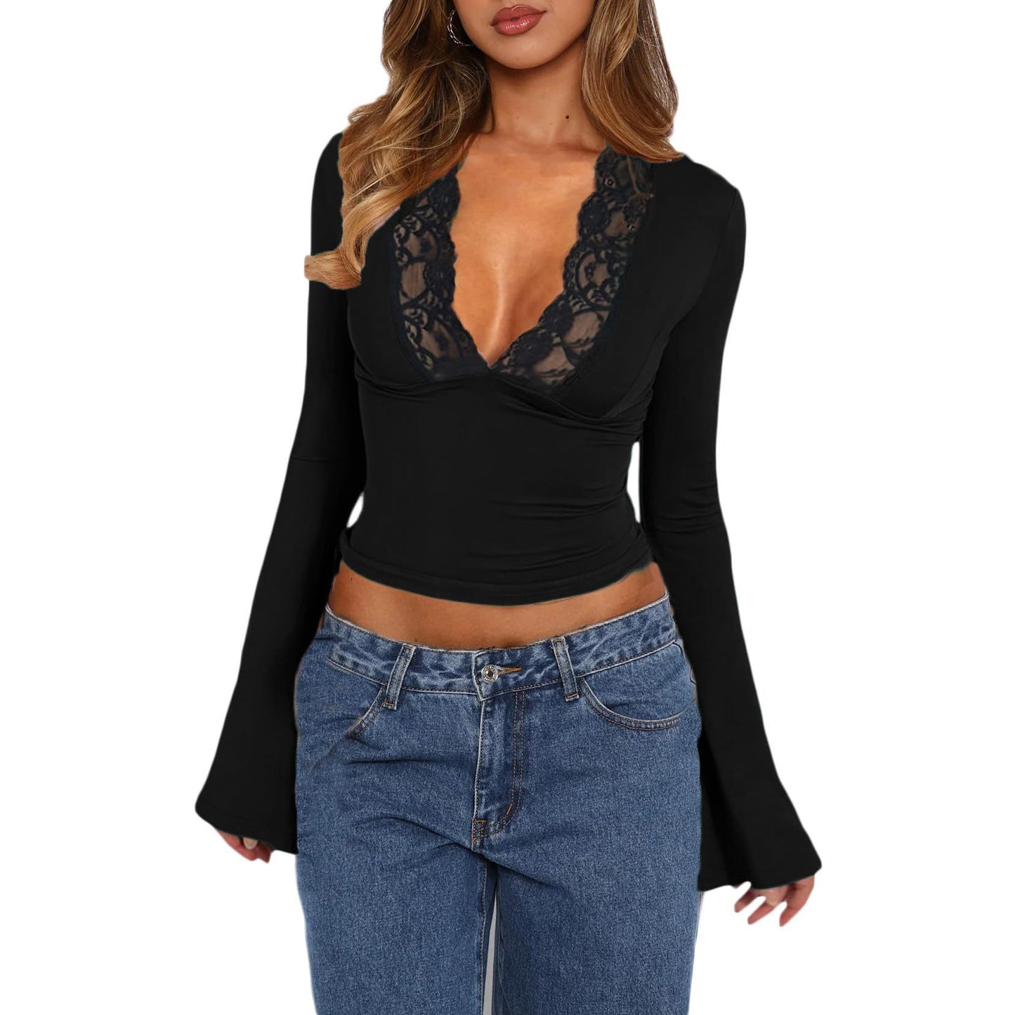 Lace Trumpet-Sleeve Top