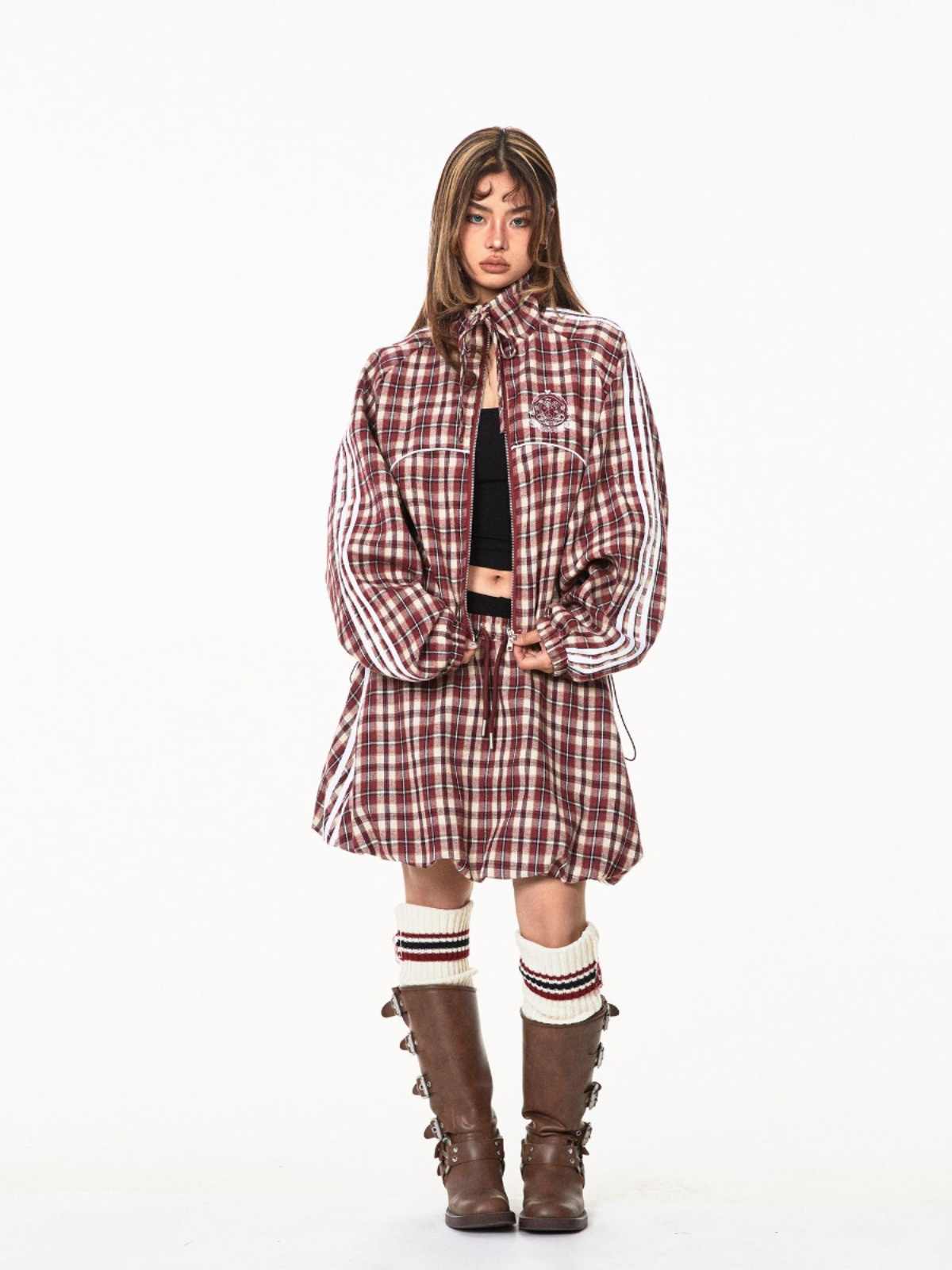 Hot Girl Plaid Stitching Mini Skirt