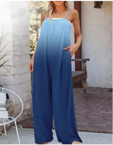 Printed Suspender Long Pants Jumpsuit
