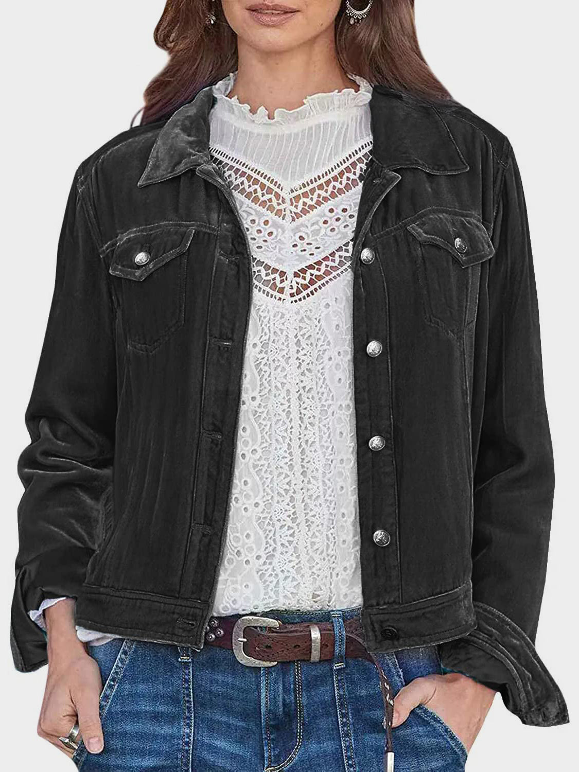 Button-Up Long-Sleeve Jacket With Chest Pockets - US Only