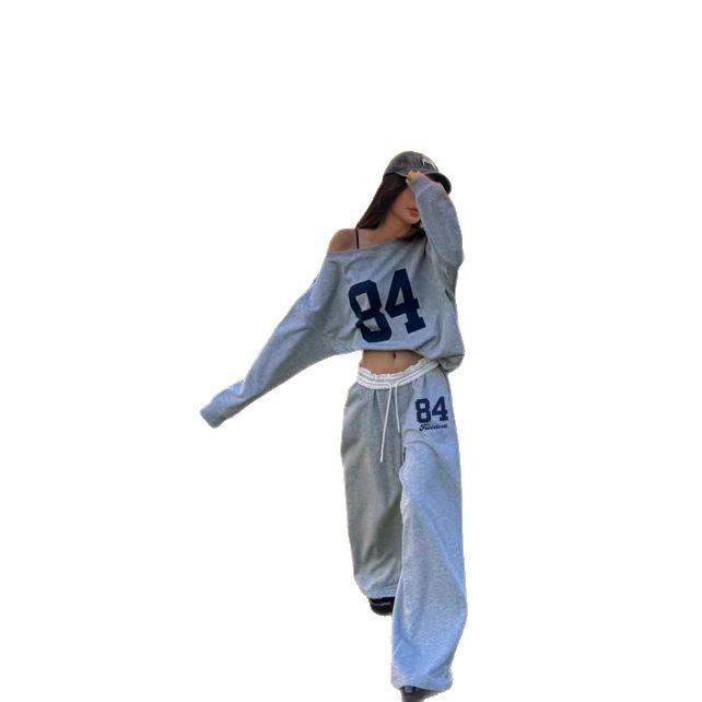 Women's Loose Casual Print Trousers Sweater Suit