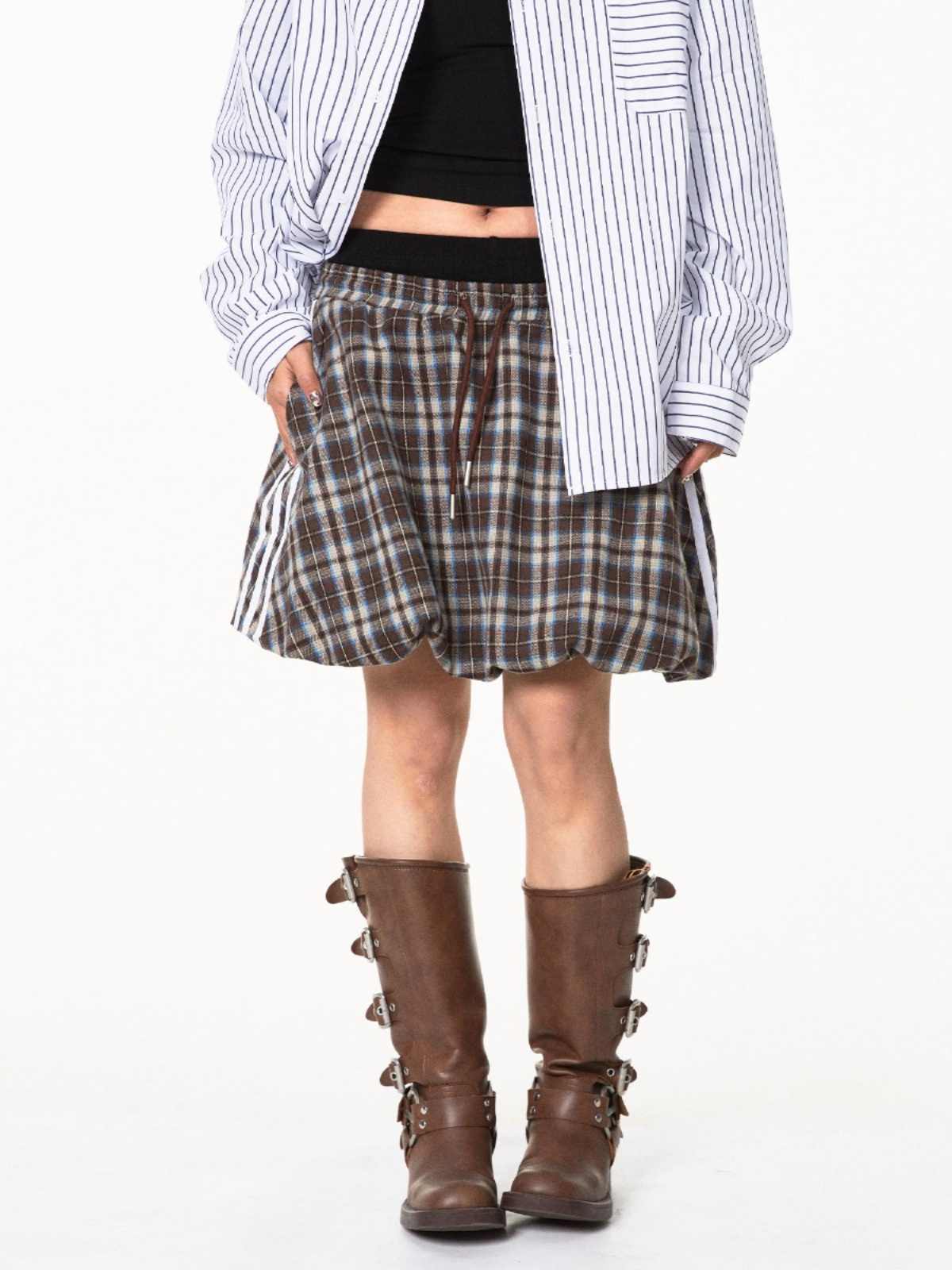 Hot Girl Plaid Stitching Mini Skirt