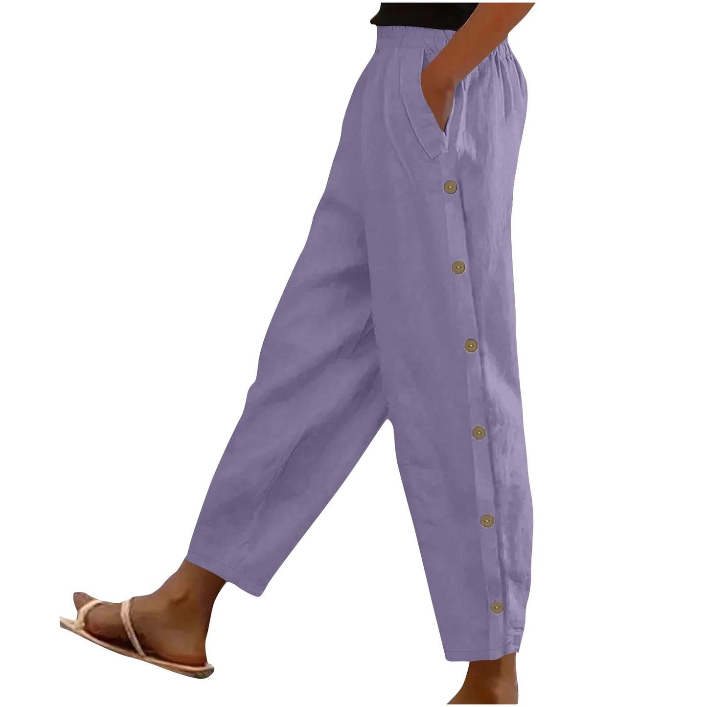 Mid-Rise Cotton-Linen Casual Loose-Fitting Trousers