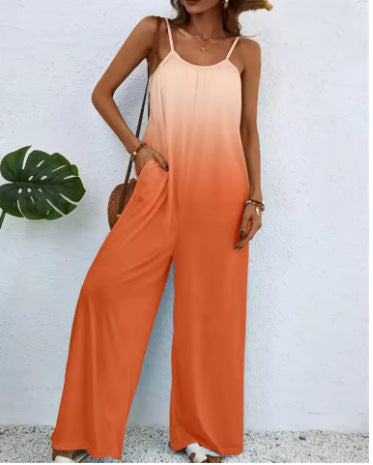 Printed Suspender Long Pants Jumpsuit