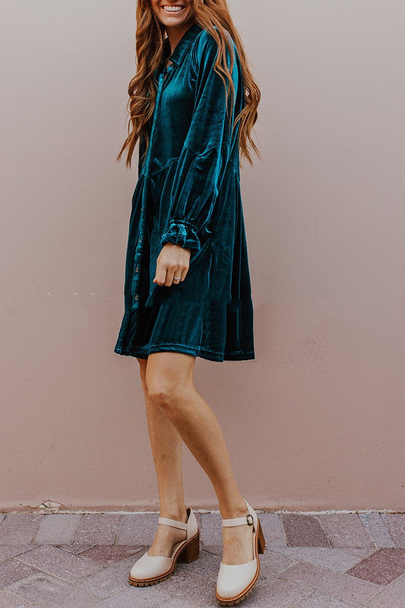 Collar Buckle Elegant Long-Sleeve Dress