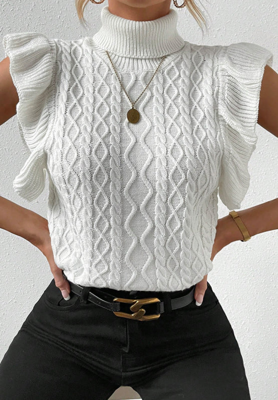 Cable-Knit Turtleneck Cap Sleeve Sweater - US Only
