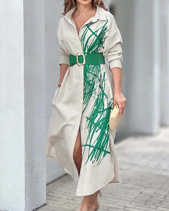 Casual Fashion Graffiti Versatile Belt Dress