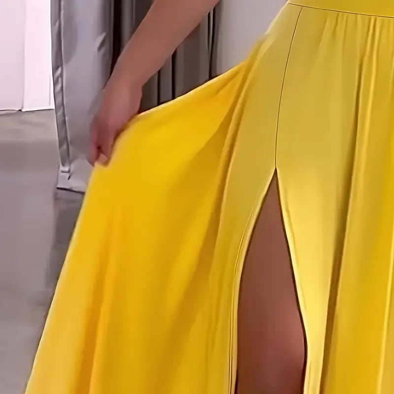 Spaghetti-Strap Backless High-Slit Long Dress - US Only