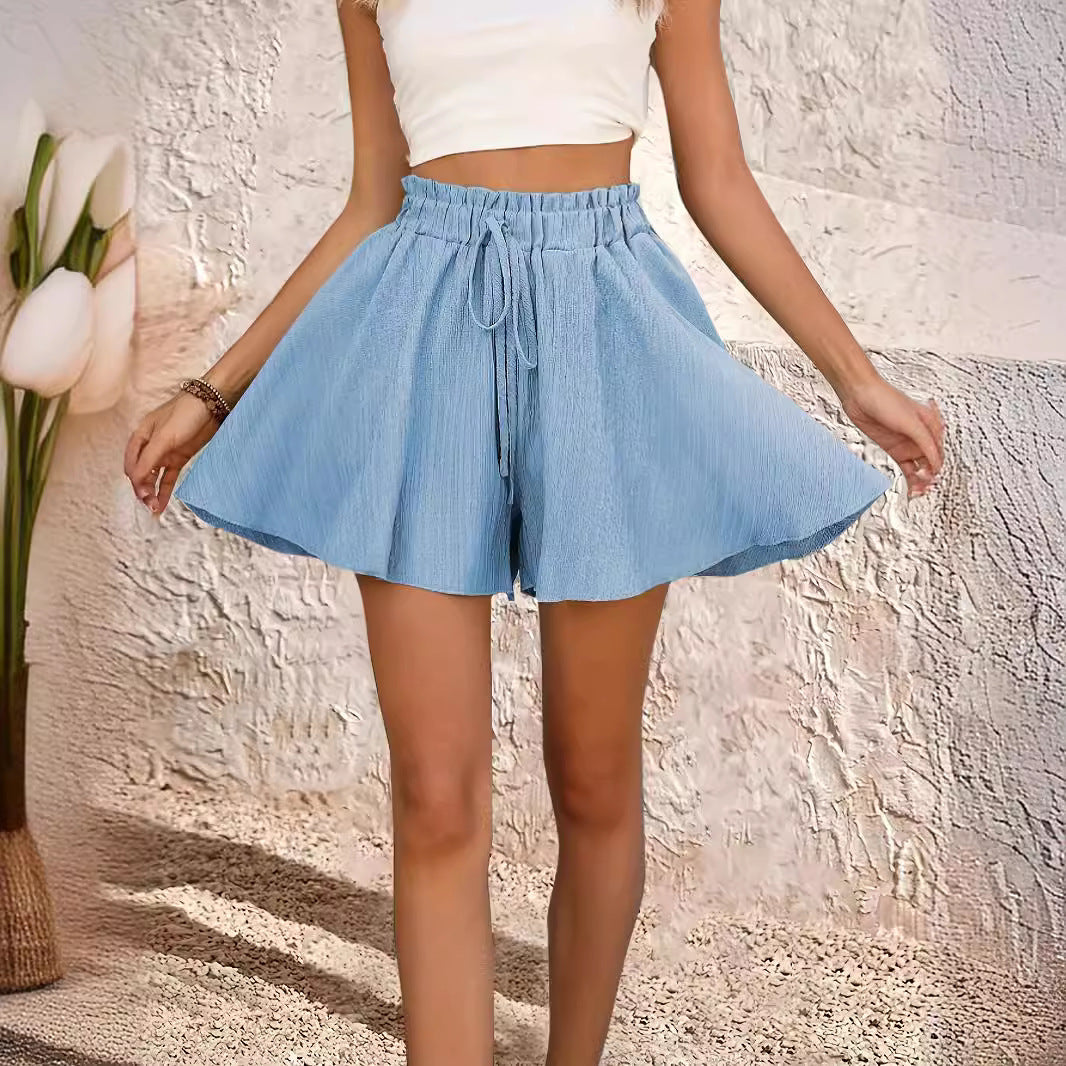 Women's Solid-Colour Lace-Up Shorts