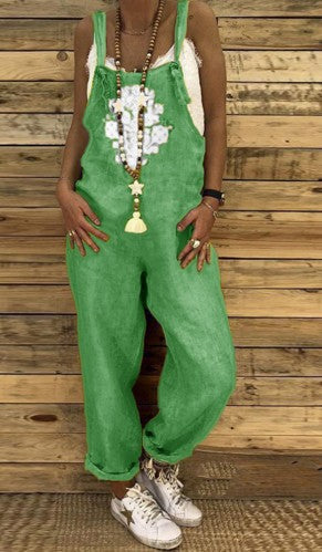 Women's Printed Linen Cotton Overalls