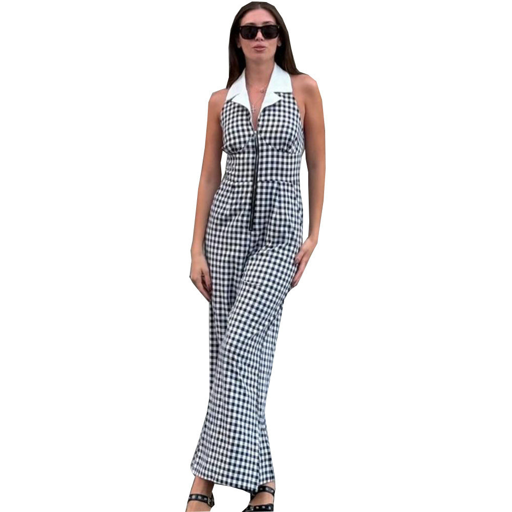 Backless Collar Zipper Jumpsuit