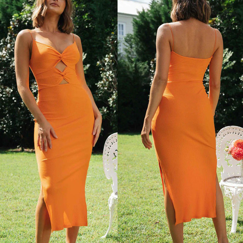 Split Bandage Wrap Chest Hollow-out Knot Dress
