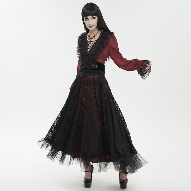 Punk Goth Lace Lace-Up Dress Shirt