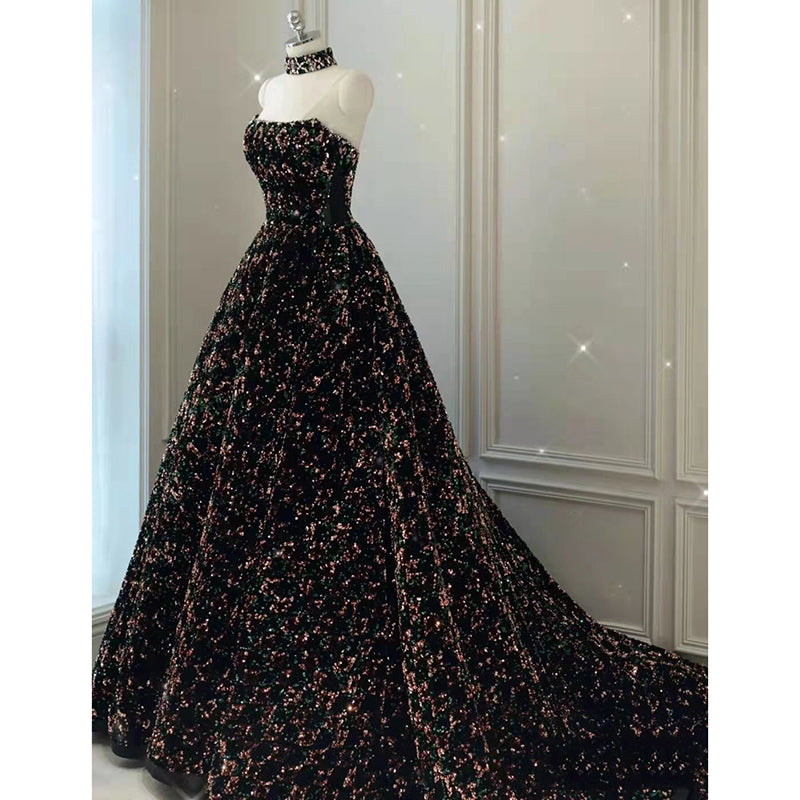 Drag-Tail Temperament Sequins Performance Dress
