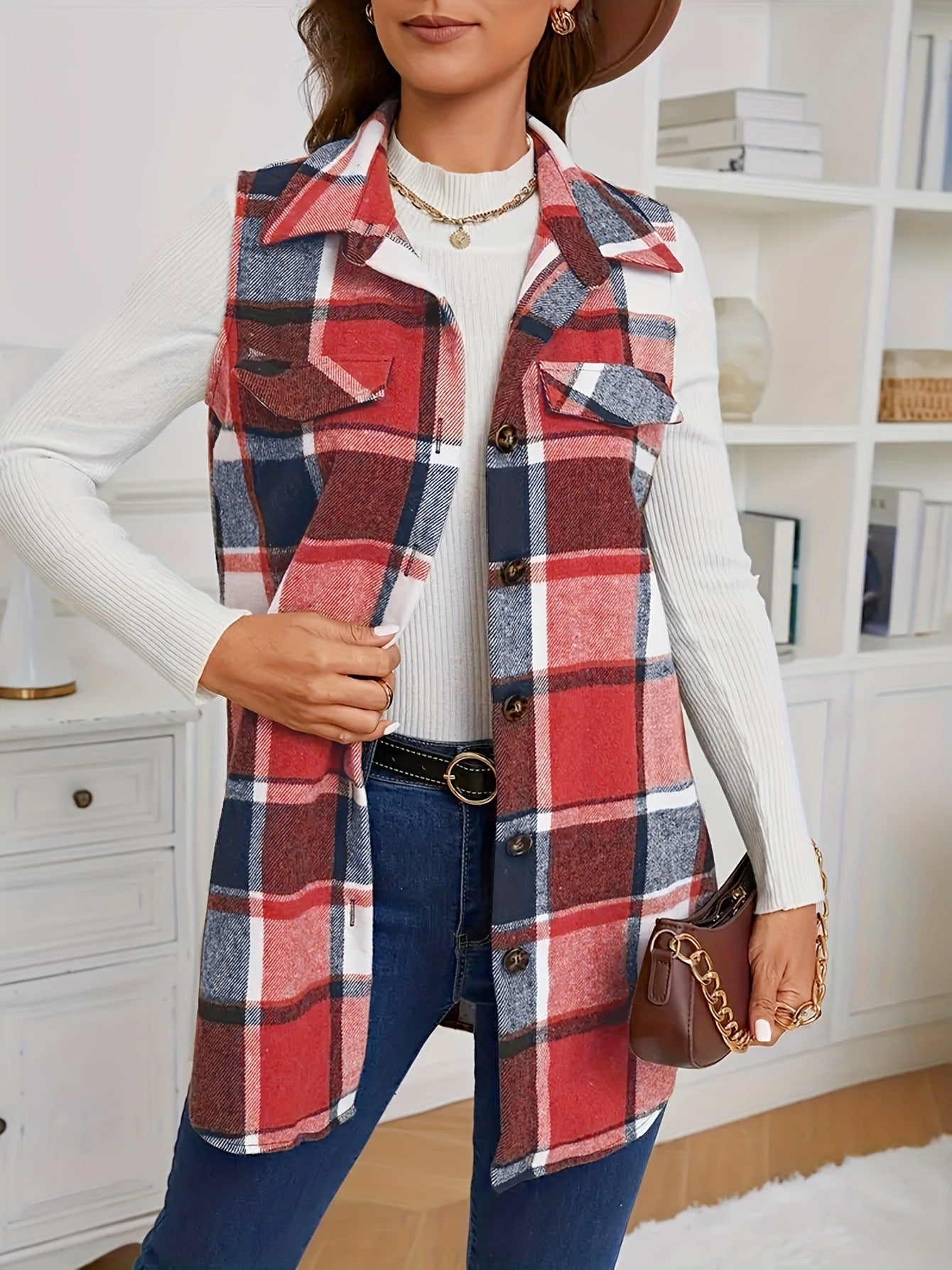 Fashion Plaid Sleeveless Loose Vest Top