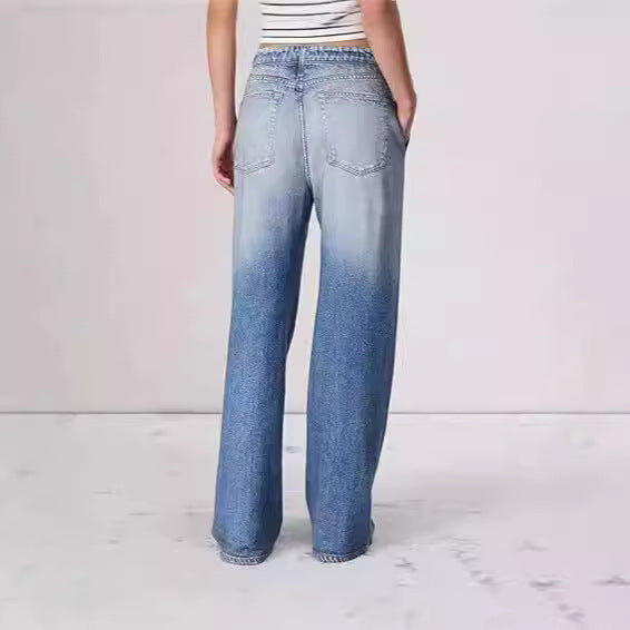 Retro Loose Wide-Leg Denim Trousers