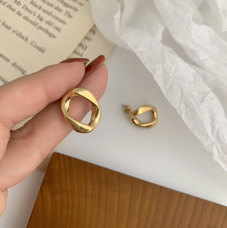 Temperament Simple Titanium Steel Gold-plated Twisted Hoop Earrings Girls Ear Jewelry