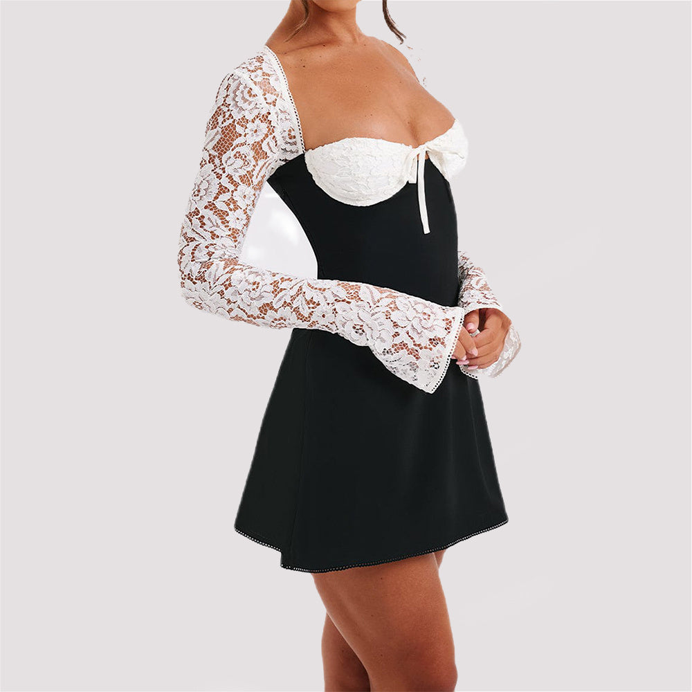 Backless Corset Lace Long-Sleeve Mini Dress