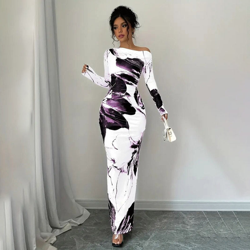 Stretchy Off-Shoulder Tie-Dye Floral Bodycon Dress - US Only