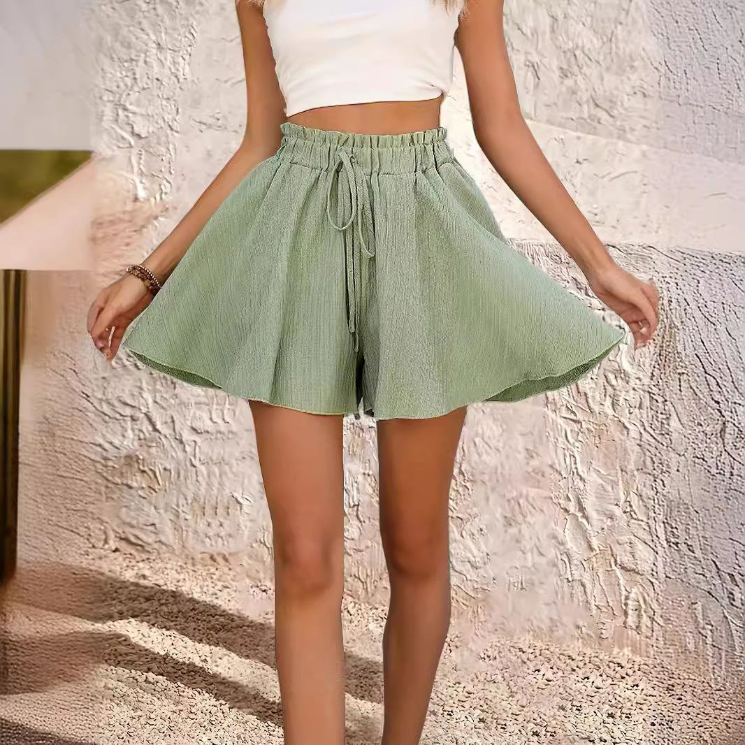 Women's Solid-Colour Lace-Up Shorts