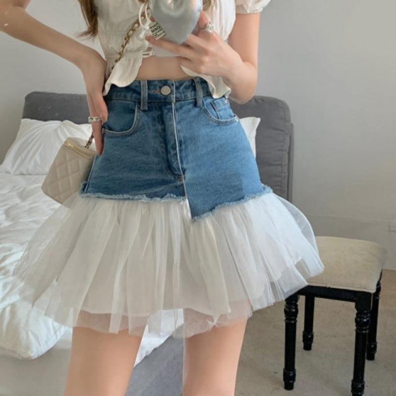 Design Sense Mesh Spliced Mini Skirt