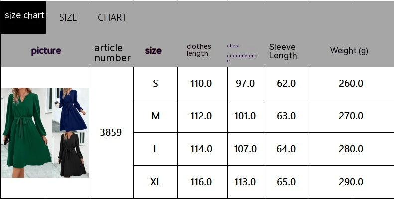 European & American Style Long-Sleeve Small V-Neck Lace-Up Dress