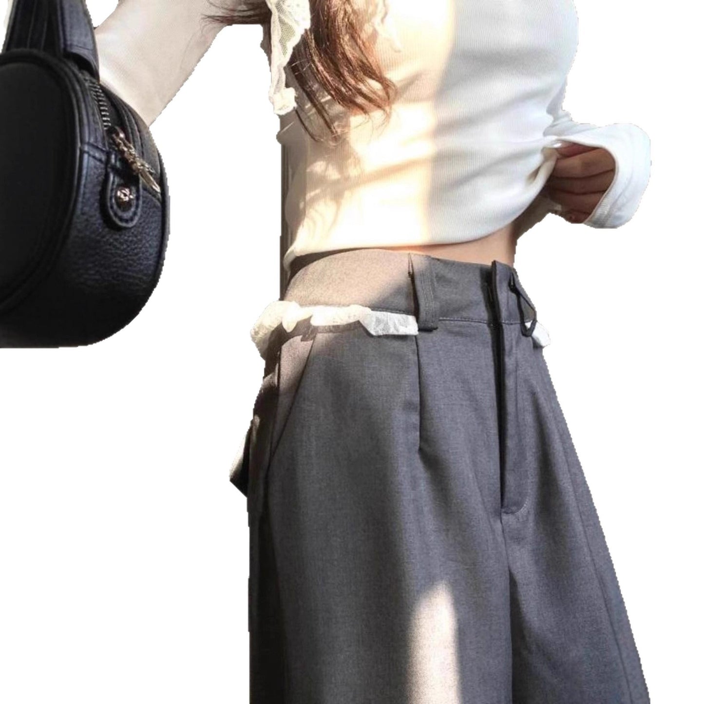 Lace-trimmed Casual Draping Straight-leg Floor-length Wide-leg Pants