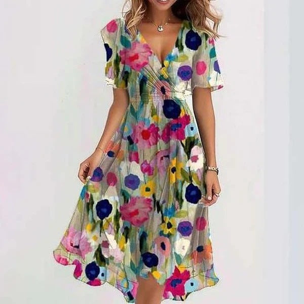 Chiffon Printed Short-Sleeve Dress