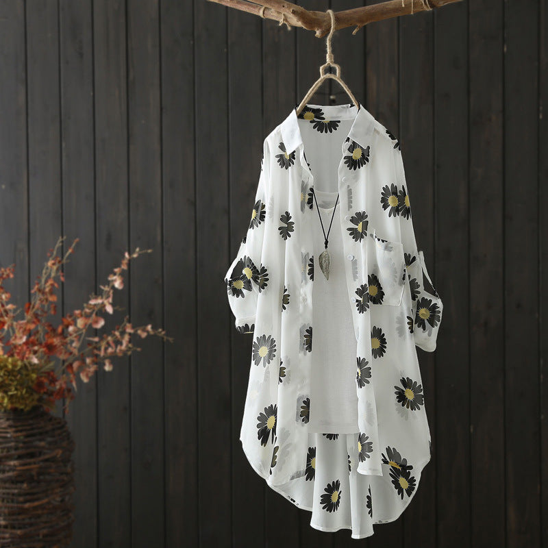 Small Daisy Print Long-Sleeved Top For Women
